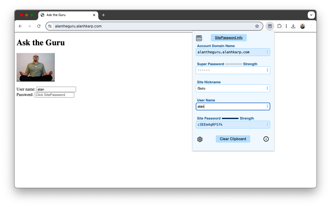 Figure 2: SitePassword User Interface